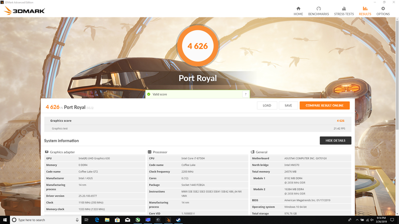 Kết quả bài thử Port Royal trên GX701GX. Kết quả bài thử Port Royal trên GX701GX.