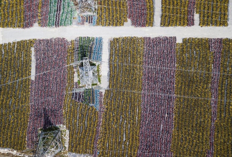 Hình ảnh chụp từ trên cao, cho thấy hàng ngàn chiếc xe đạp bị bỏ không. Ảnh: FP