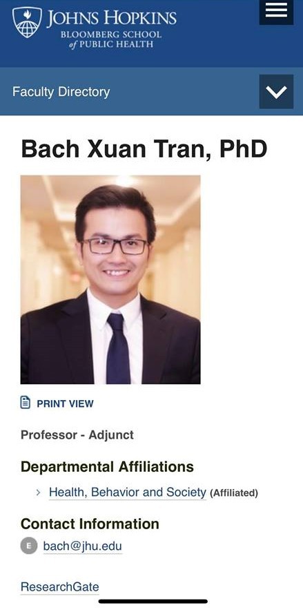 PGS.TS Trần Xuân Bách được giới thiệu trên website của Đại học Johns Hopkins 