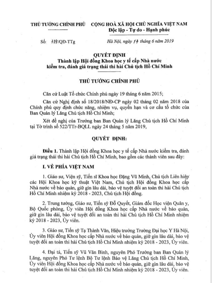 Quyết định thành lập Hội đồng khoa học của Thủ tướng