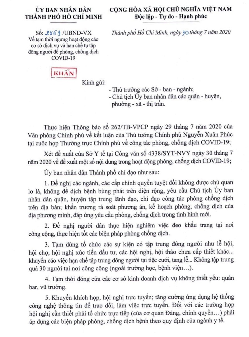 Văn bản chỉ đạo của UBND TP HCM Văn bản chỉ đạo của UBND TP HCM