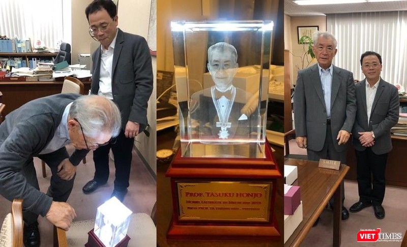 GS.TS.NGND. Tạ Thành Văn đến chúc mừng người thầy lớn của mình - GS. Tasuku Honjo - sau khi GS. Tasuku Honjo được trao giải Nobel Y học 2018
