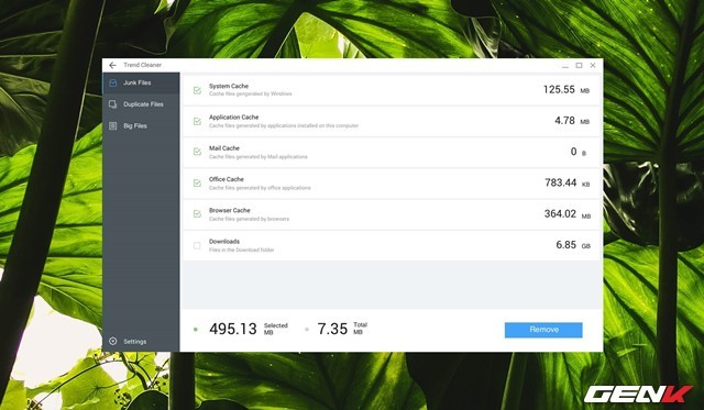 Các dữ liệu rác mà Trend Cleaner phát hiện sau khi quét sẽ được sắp xếp theo các nhóm cụ thể, từ đó cho phép người dùng lựa chọn xóa hoặc không xóa để lấy lại không gian trống cho hệ thống.