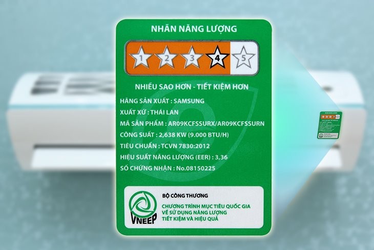 Nhãn năng lượng dán trên máy lạnh.