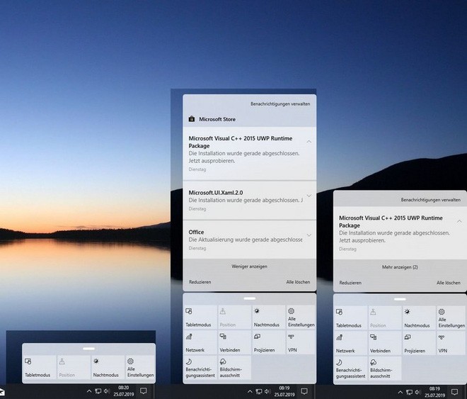 Ảnh chụp về giao diện Action Center mới trên Windows 10