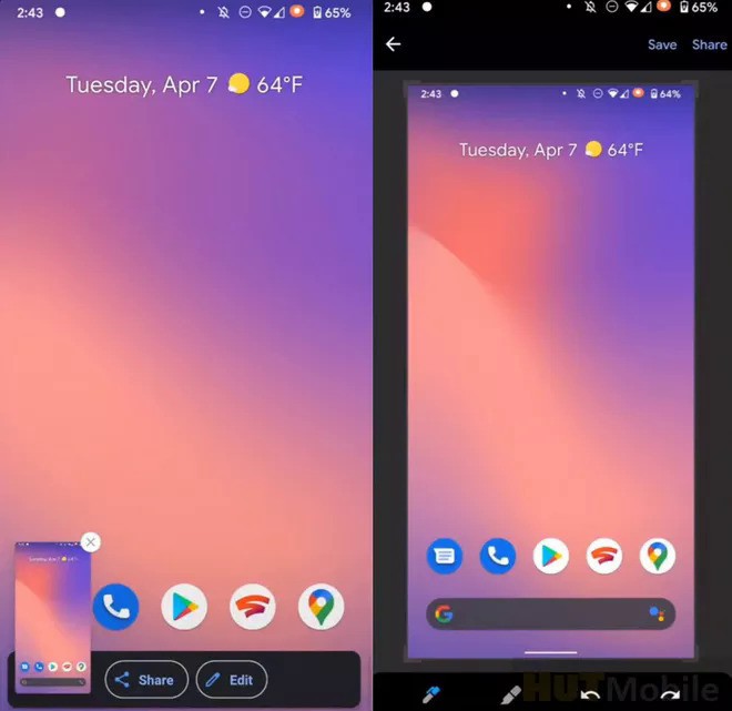 Giao diện chụp ảnh màn hình trên Android 11.
