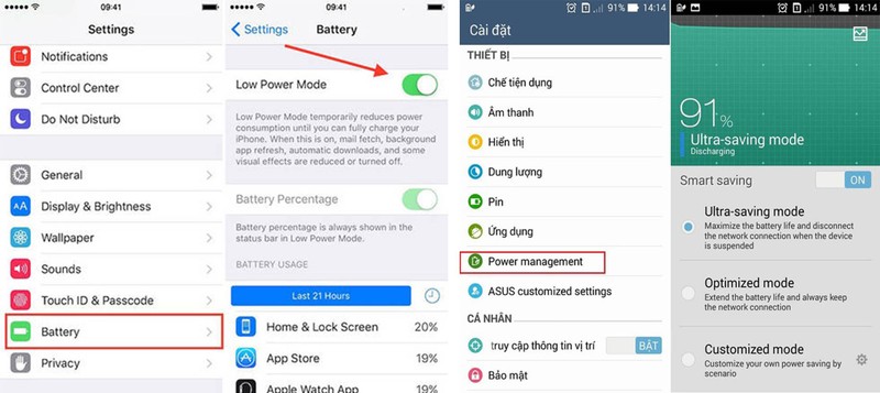 Trên Android để tắt tiết kiệm pin bạn vô Cài đặt > Pin > Tắt trình tiết kiệm pin.  Trên iPhone bạn vào Cài đặt > Pin> Tắt chế độ nguồn điện thấp.  Do ốp lưng