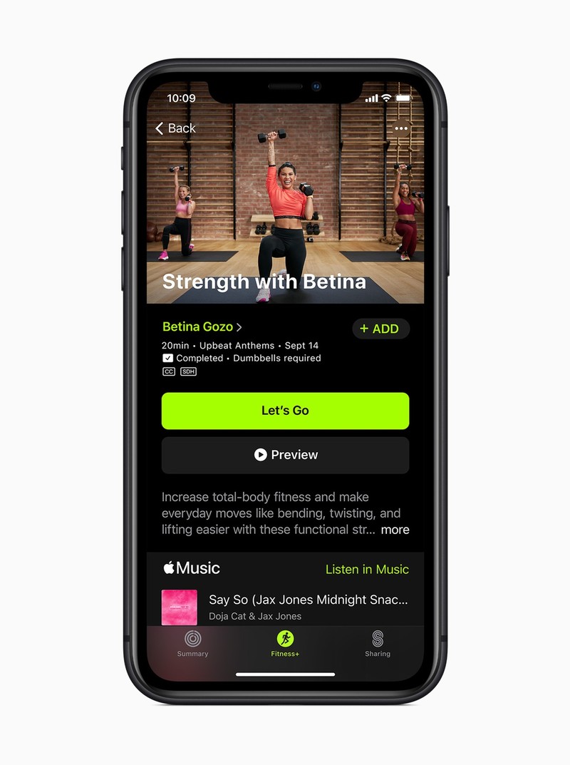 Fitness+ sẽ tích hợp tốt hơn với các dịch vụ có sẵn của Apple như Apple Music. Ảnh: Apple.