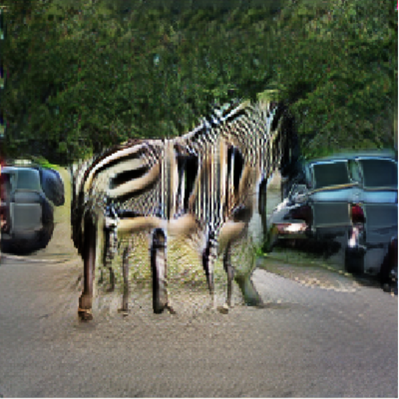 Hình ảnh "một con ngựa vằn đang đi trên đường khi hai xe ô tô lao đến" được tạo bởi AI2. Hình ảnh