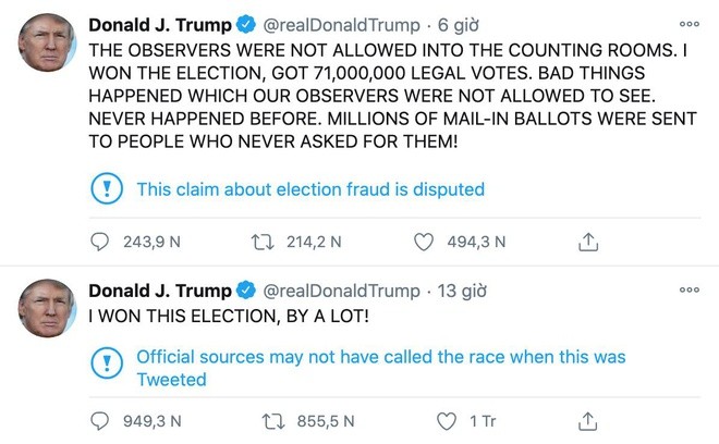 Twitter liên tục dán nhãn bài đăng của ông Trump vì nội dung sai lệch hoặc có thể gây hiểu lầm.