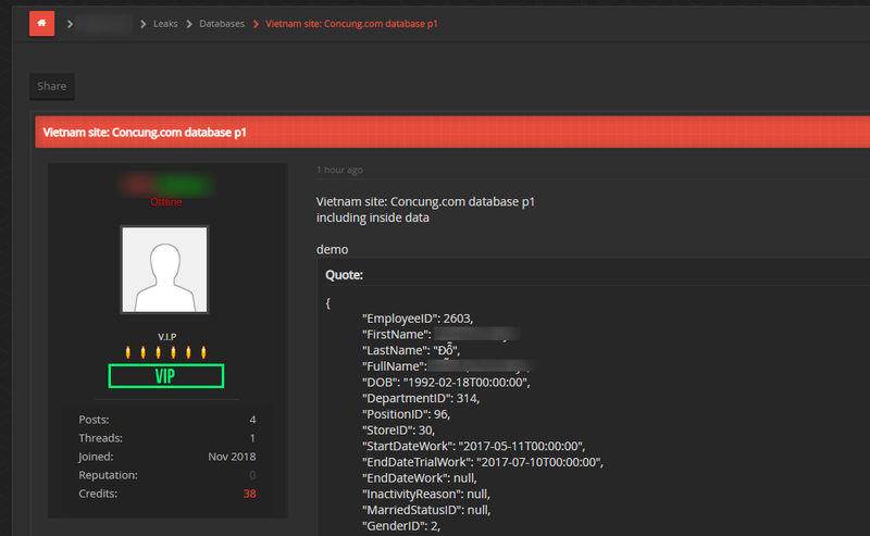 Dữ liệu mà hacker tải lên đã được bộ phận An ninh mạng của Bkav xác nhận thuộc về nhân viên công ty Con Cưng.