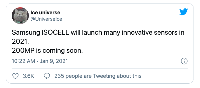 Ice Universe tiết lộ về cảm biến camera mới cho smartphone của Samsung.
