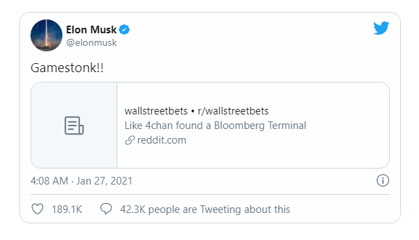 Elon Musk cũng nhảy vào cuộc vui này với vỏn vẹn một dòng tweet