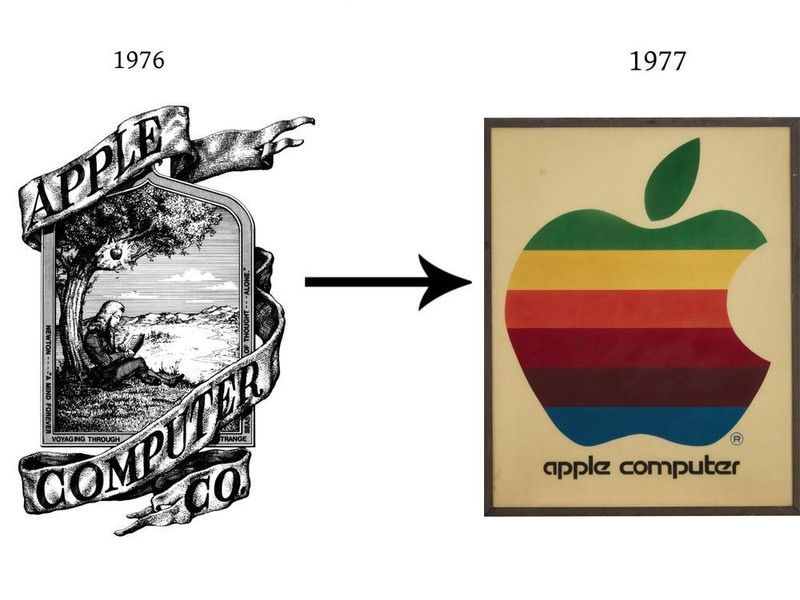 Logo Apple từng khá cồng kềnh trước khi được đổi thành quả táo cắn dở méo mó.