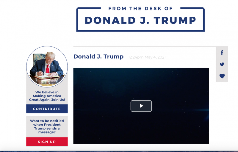Kể từ ngày 4/5, người dùng có thể truy cập nền tảng truyền thông của cựu Tổng thống Donald Trump ở địa chỉ DonaldJTrump.com/desk. (Ảnh chụp màn hình)