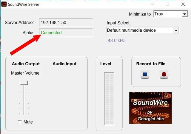 Thông báo cho thấy smartphone và máy tính đã kết nối được với nhau thông qua SoundWire.