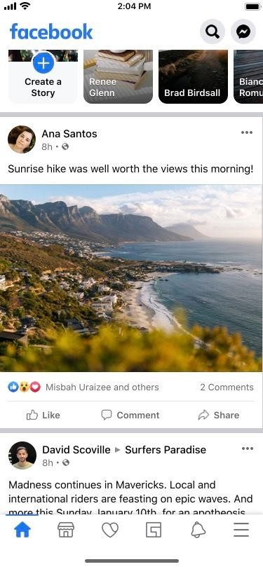 Facebook sau khi ẩn lượt thích.