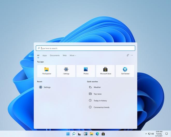 Giao diện mới trên Windows 11 với nút Start và các biểu tượng được đưa ra giữa thanh taskbar. Giao diện mới trên Windows 11 với nút Start và các biểu tượng được đưa ra giữa thanh taskbar.