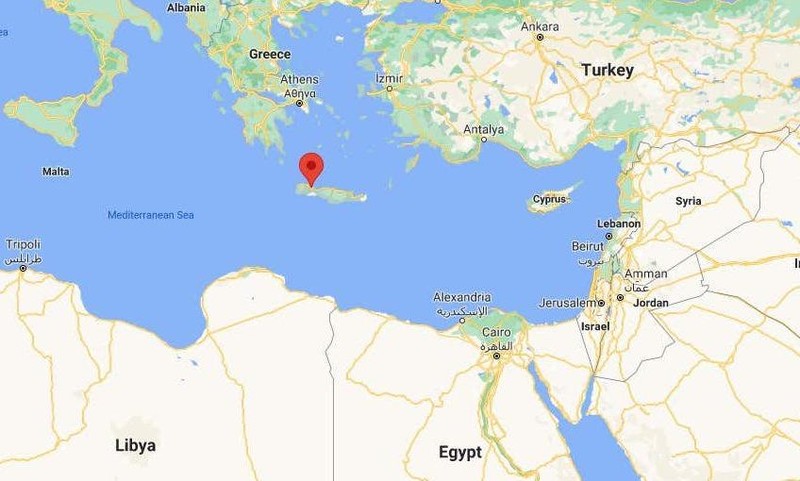 Vị trí vịnh Souda (chấm đỏ) tại Địa trung Hải. Đồ họa: Google Maps