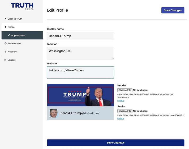 Lỗ hổng trên Truth Social cho phép mọi người đăng ký tài khoản với tên tùy thích. Ảnh: Mikael Thalen.