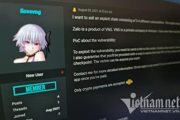 Những người muốn được chia sẻ cách chiếm quyền kiểm soát tài khoản Zalo sẽ phải trả cho hacker bằng tiền điện tử. Đến thời điểm hiện tại, bài đăng này vẫn còn tồn tại trên diễn đàn Raid*****. Ảnh: Trọng Đạt