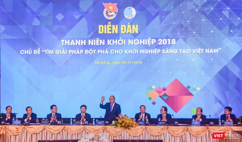 Thủ tướng Chính phủ Nguyễn Xuân Phúc tại Diễn đàn Thanh niên khởi nghiệp 2018 mang chủ đề “Tìm giải pháp đột phá cho Khởi nghiệp sáng tạo Việt Nam”