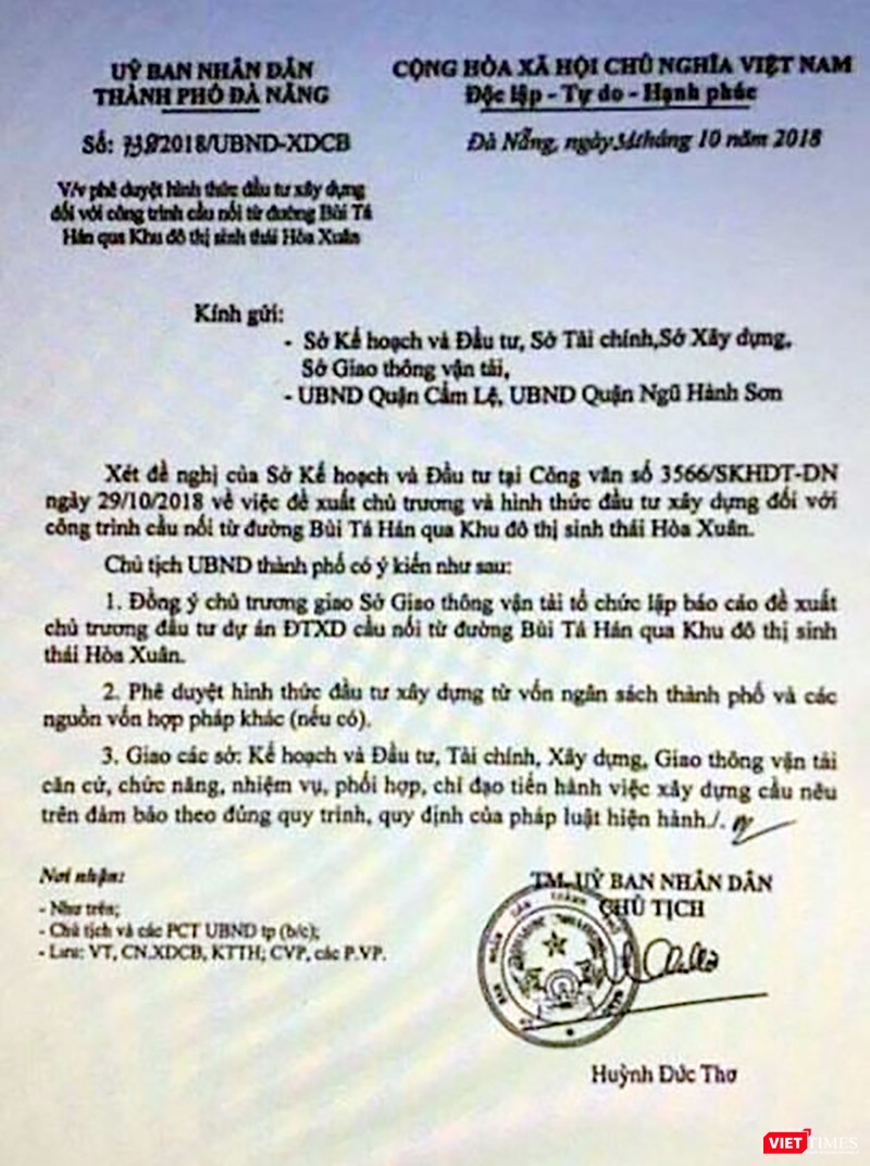 Văn bản giả mạo liên quan đến dự án xây dựng cầu Bùi Tá Hán khiến thị trường đất nền tại Hòa Xuân "lên cơn"