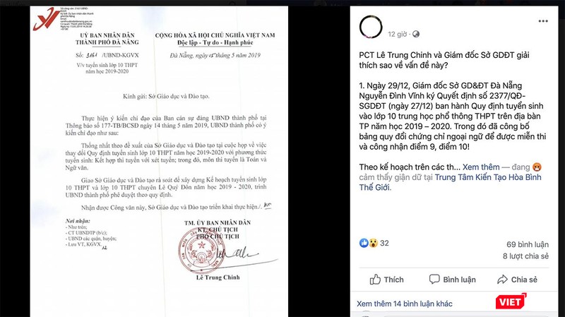 Cộng đồng mạng bức xúc với thông tin thay đổi quy định tuyển sinh lớp 10 năm học 2019-2020 của UBND TP Đà Nẵng