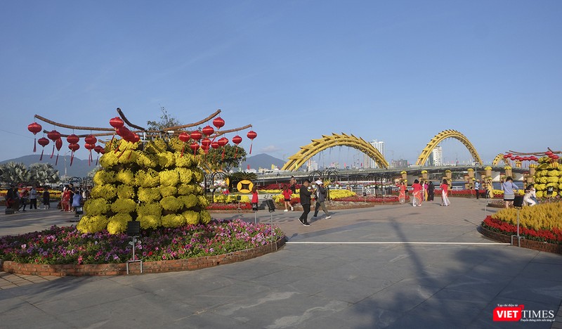 Vừa mới hoàn thành, đường hoa xuân Bạch Đằng đã đón người dân và du khách