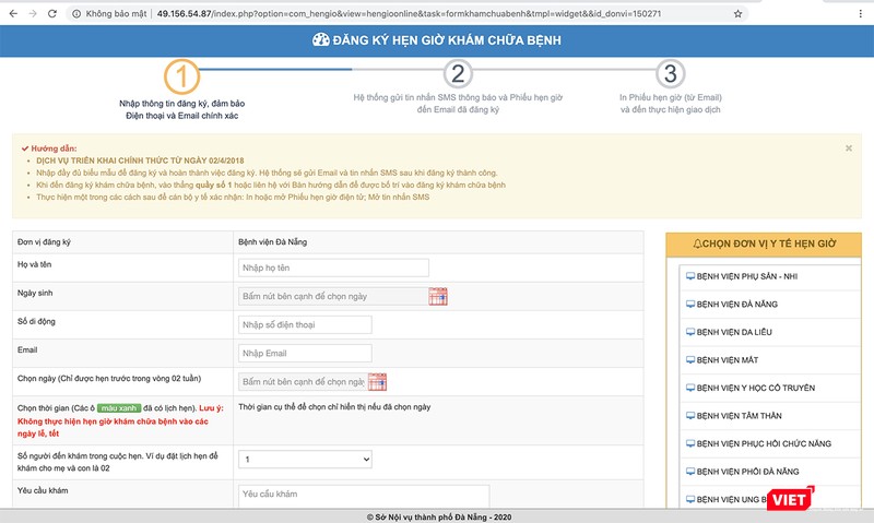 Từ năm 2018, ngành y tế Đà Nẵng đã áp dụng đăng ký lịch khám bệnh qua mạng