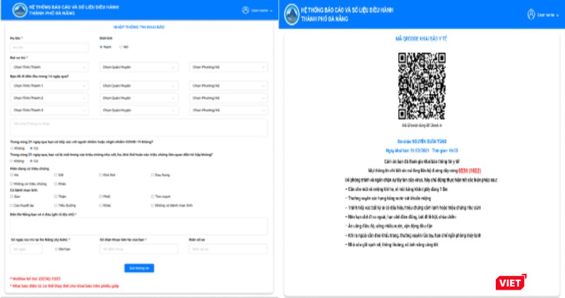 Giao diện khai báo online ra/vào TP Đà Nẵng để phòng dịch COVID-19
