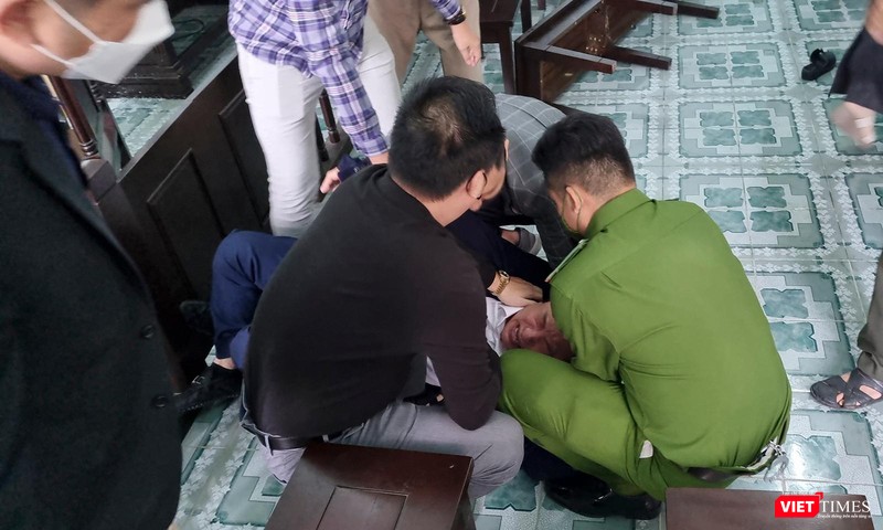 Lực lượng bảo vệ tư pháp tại toà sơ cứu ông Võ Văn Cường - Giám đốc Công ty TNHH MTV Land Hà Hải
