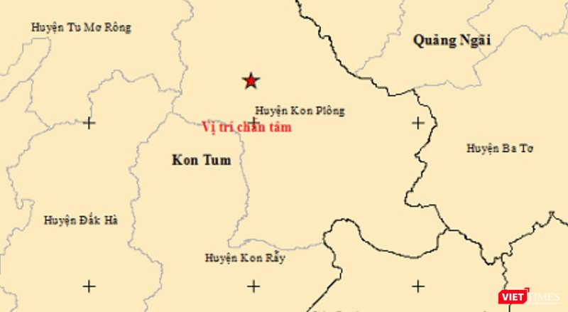 Vị trí xảy ra trận động đất thứ 12 trên địa bàn huyện Kon Plông (tỉnh Kon Tum).