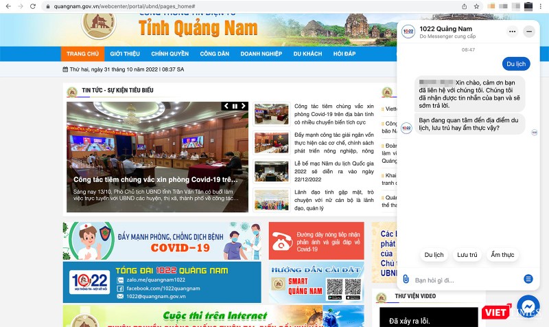 Trả lời và gợi ý nội dung của "trợ lý ảo"-Chatbot 1022 Quảng Nam ngay sau câu hỏi của công dân Trả lời và gợi ý nội dung của "trợ lý ảo"-Chatbot 1022 Quảng Nam ngay sau câu hỏi của công dân