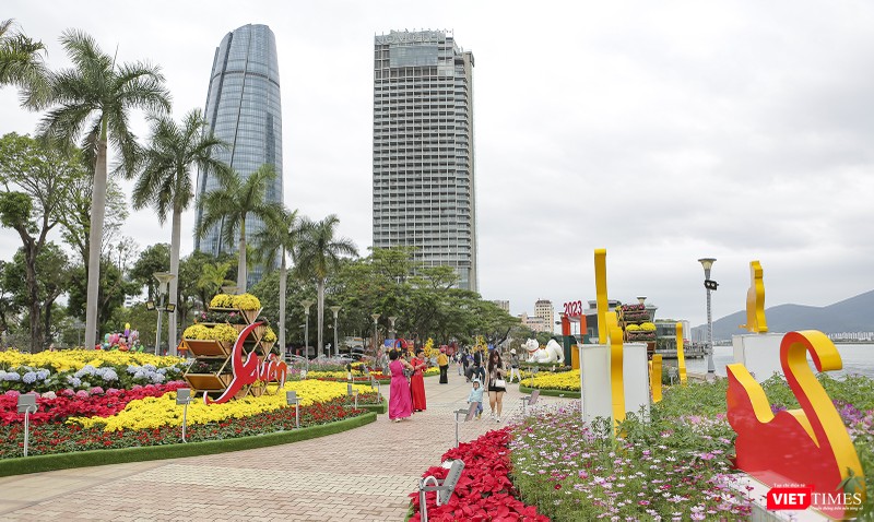 Đường hoa xuân Bạch Đằng (Đà Nẵng), đoạn tại cầu Chữ T