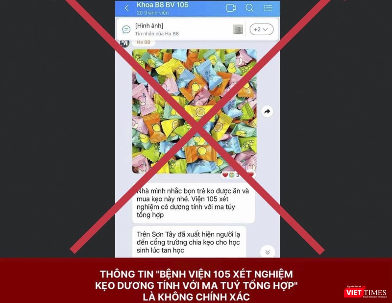 Công an Hà Nội bác tin "Bệnh viện 105 xét nghiệm kẹo dương tính với ma tuý tổng hợp" lan truyền trên zalo (ảnh CAHNCC)