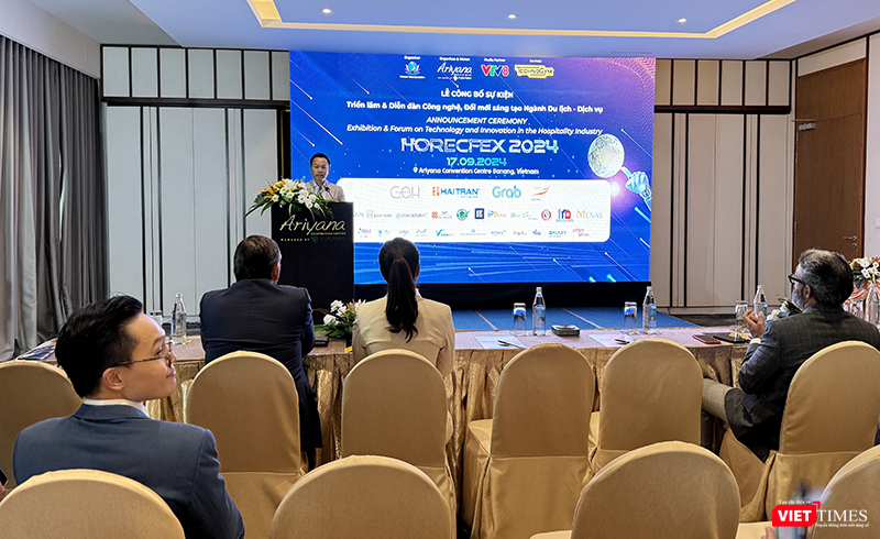 Ông Nguyễn Đức Quỳnh, Phó Chủ tịch liên Chi hội Khách sạn Việt Nam phát biểu tại buổi công bố sự kiện "Triển lãm diễn đàn công nghệ đổi mới sáng tạo ngành khách sạn" - Horecfex Việt Nam 2024.