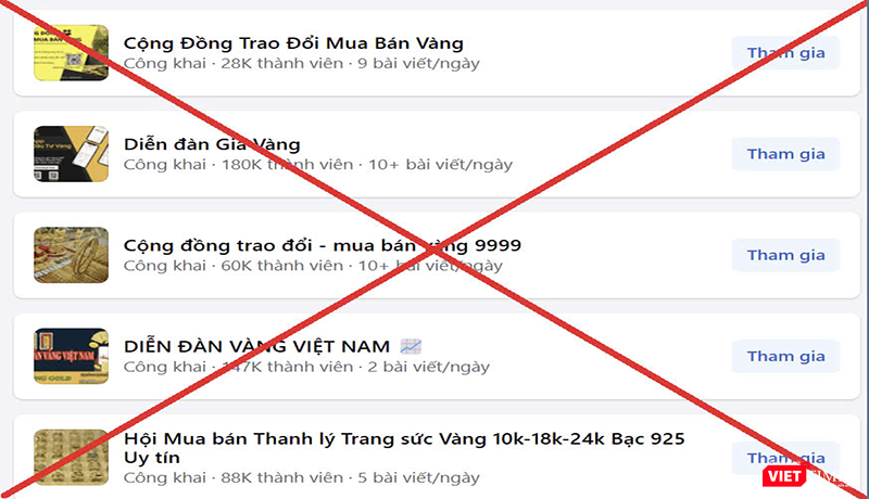Các hội nhóm được Công an Đà Nẵng cảnh báo có hành vi lừa đảo mua bán vàng. Ảnh CATP