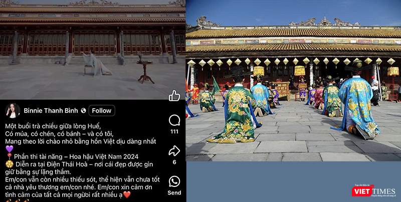 Màn trình diễn tài năng của thí sinh Võ Thị Thanh Bình bị cộng đồng mạng phản ứng và hình ảnh tái hiện không gian lễ chầu trên Sân Đại Triều Nghi, trước Điện Thái Hòa, Đại nội Huế.