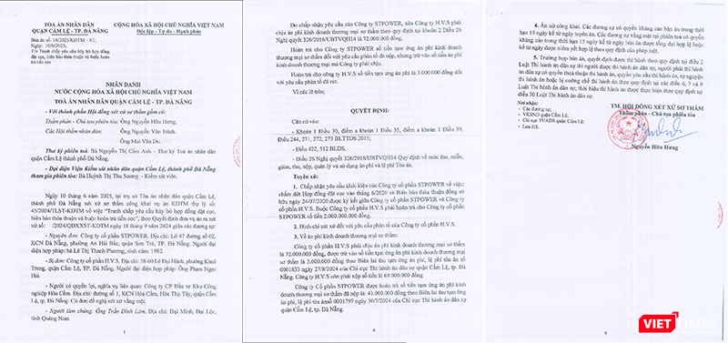 Bản án sơ thẩm của TAND quận Cẩm Lệ chấp nhận toàn bộ yêu cầu của STPower về việc yêu cầu chấm dứt Hợp đồng đặt cọc vào tháng 6/2020 và Biên bản thỏa thuận đồng sở hữu ngày 24/7/2020 giữa STPower và H.V.S); chấp nhận yêu cầu của STPower buộc H.V.S có hoàn trả số tiền 2 tỷ đồng đã nhận.