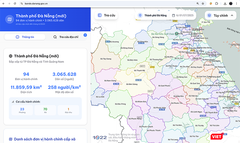 Ứng dụng tra cứu bản đồ địa chỉ trụ sở 94 phường xã ở Đà Nẵng.