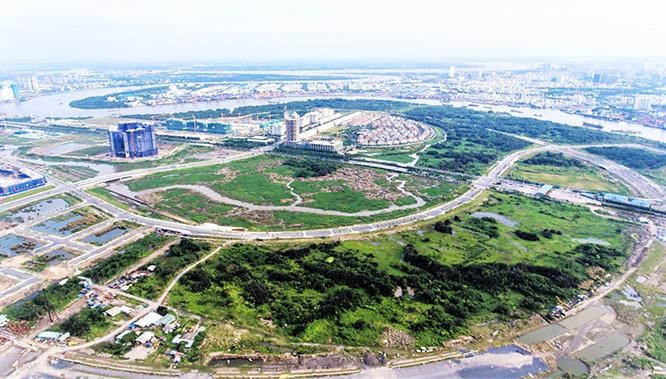 Khu đô thị mới Thủ Thiêm nhìn từ trên cao.