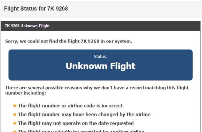 Thông tin về chuyến bay hiện không còn được tìm thấy