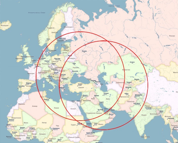 Phạm vi tấn công của tên lửa hành trình Kalibr của Nga từ biển Caspian