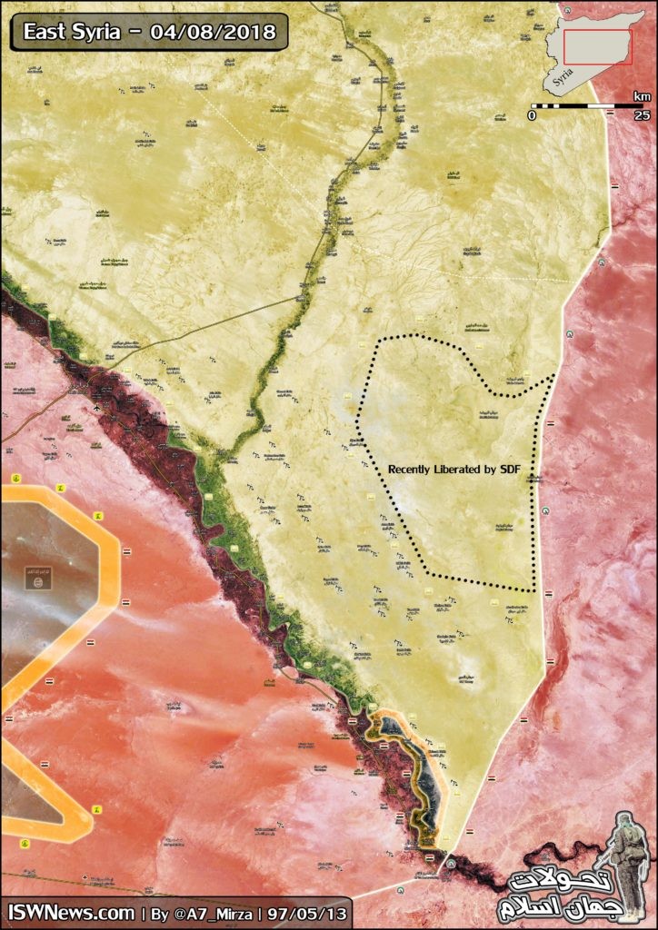Bản đồ chiến sự vùng phía đông sông Euphrates. Ảnh Masdar News Bản đồ chiến sự vùng phía đông sông Euphrates. Ảnh Masdar News