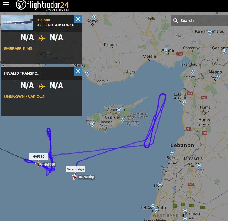 Máy bay trinh sát điện tử tầm xa, cảnh báo sớm Hy Lạp hoạt động trên vùng nước Địa Trung Hải gần bờ biển Syria. Ảnh Flightradar24 Máy bay trinh sát điện tử tầm xa, cảnh báo sớm Hy Lạp hoạt động trên vùng nước Địa Trung Hải gần bờ biển Syria. Ảnh Flightradar24