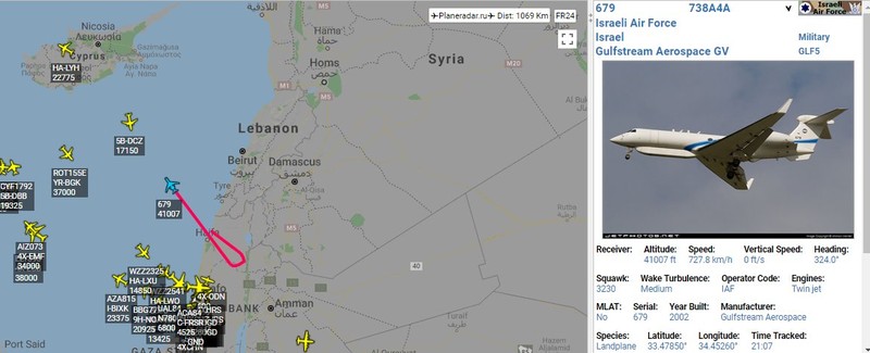 Hoạt động của các máy bay trinh sát điện tử Israel trên khu vực gần bờ biển Syria. Ảnh Flightradar24 Hoạt động của các máy bay trinh sát điện tử Israel trên khu vực gần bờ biển Syria. Ảnh Flightradar24