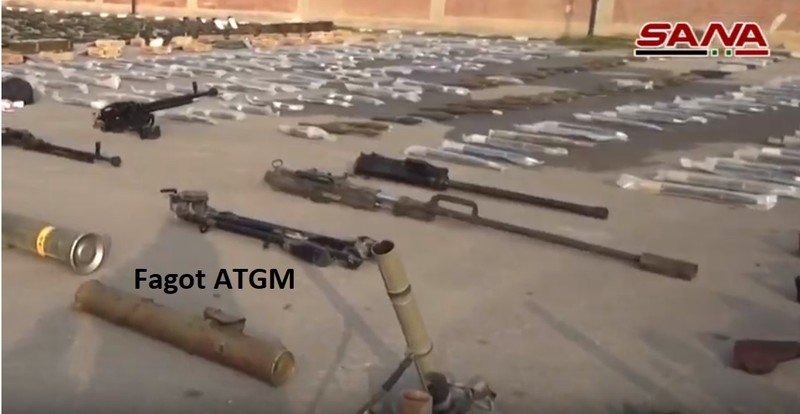 Những vũ khí nguy hiểm thu giữ được trên vùng phía nam Syria. Ảnh SANA Những vũ khí nguy hiểm thu giữ được trên vùng phía nam Syria. Ảnh SANA