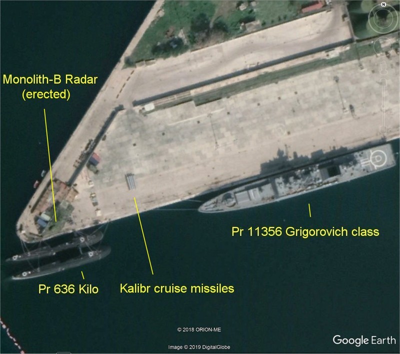 Tàu ngầm lớp Kilo 636.3, khu trục hạm hạng nhẹ lớp Đô đốc Grigorivich và một số tên lửa Kalibr trên quân cảnh Tartus.