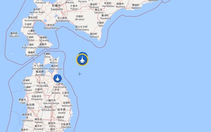 Vị trí chiếc tiêm kích tàng hình F-35A mất tích trên Thái Bình Dương. Ảnh Liveuamap,